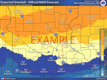 Example of snowfall forecast information from the National Weather Service
