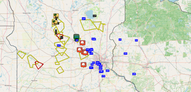 Storm reports and rainfall reports across central and southern Minnesota and western Wisconsin.