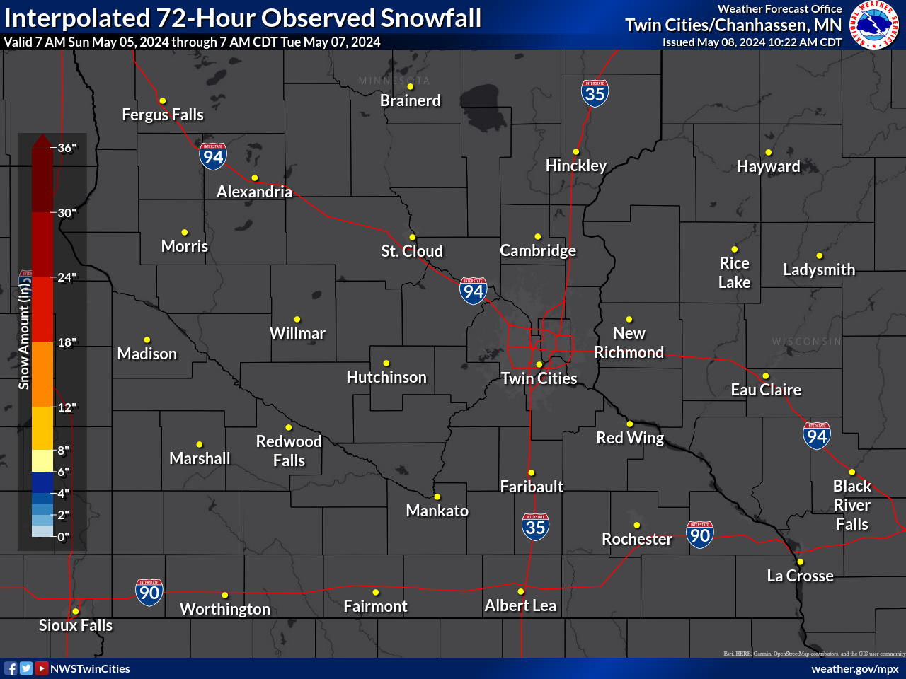 Interpolated 72-hr Observed Snowfall
