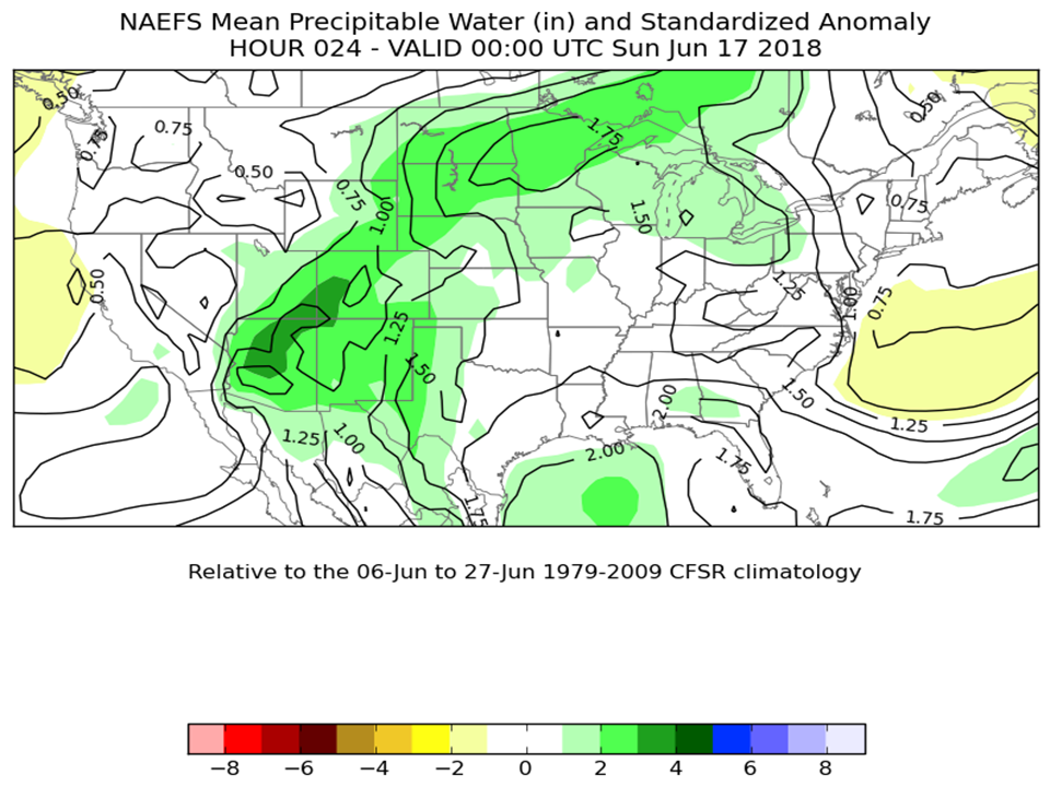 500hPa NAEFS PWAT: 24hr forecast