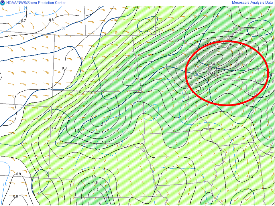 PWAT/0-3KM Storm Relative Winds: 8Z June 16th 2018