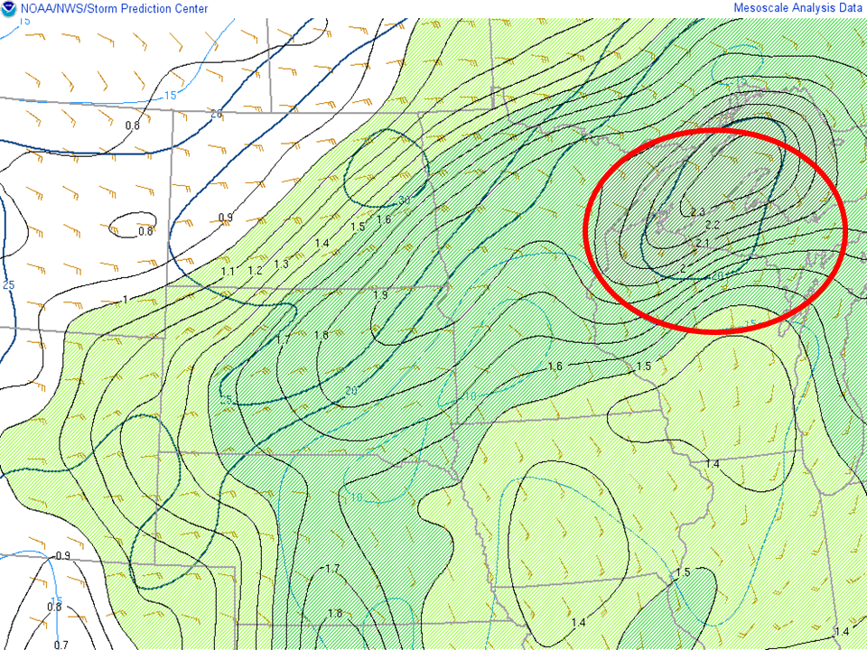 PWAT/0-3KM Storm Relative Winds: 10Z June 16th 2018