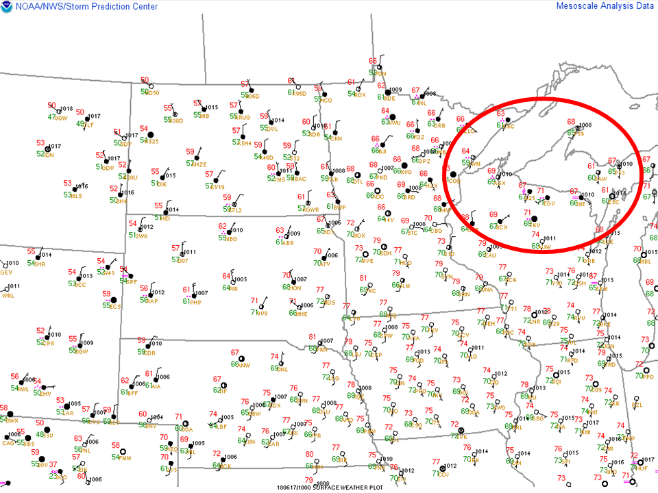 Surface Observations 10Z June 16th 2018