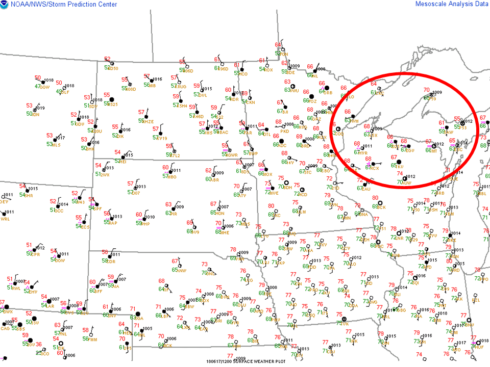 Surface Observations 12Z June 16th 2018