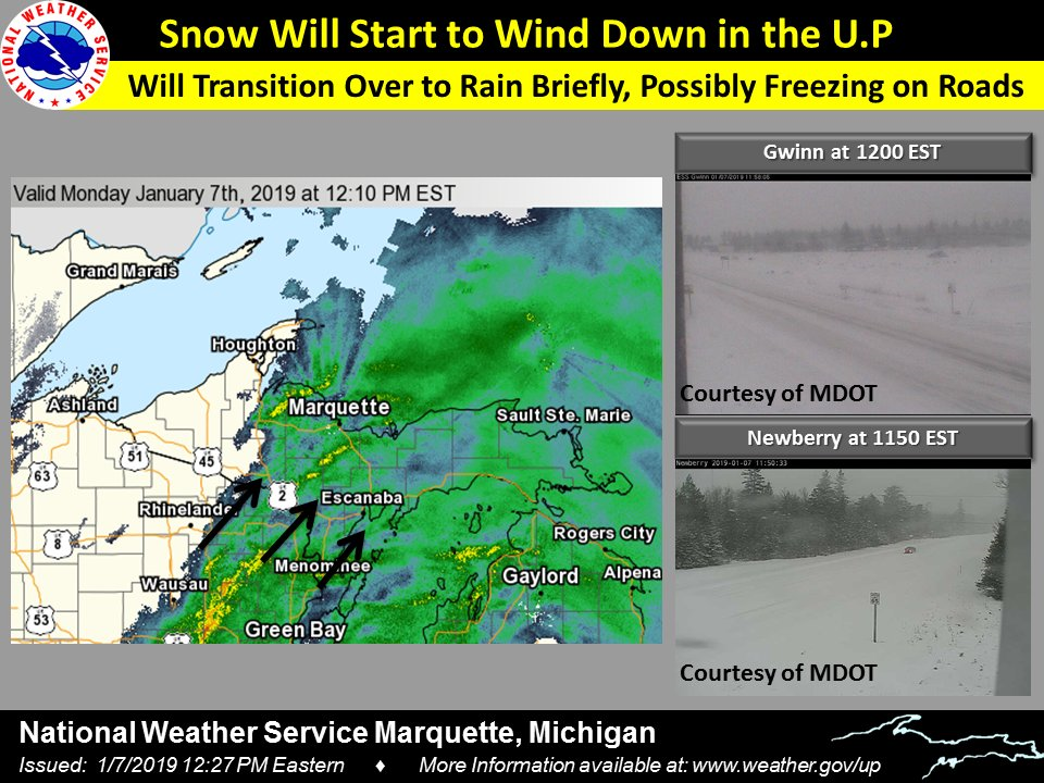 Radar Update Monday Afternoon highlighting snow covered roads with snow winding down from west to east through the rest of the day. Also, highlights the transition over to rain and potential impacts on roadways.