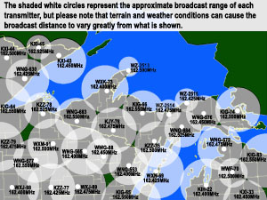 NOAA Weather Radio Locations for Upper Michigan and the surrounding region