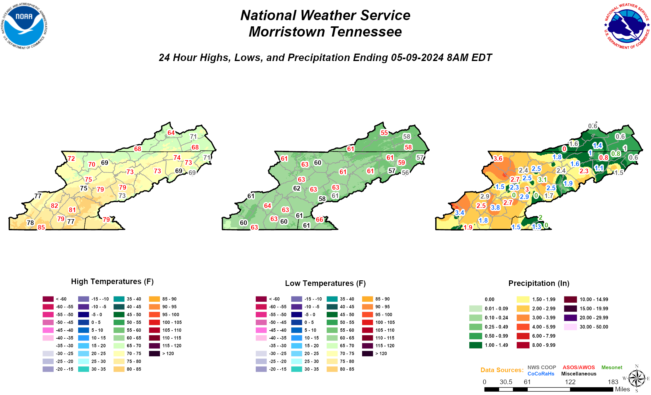Tennessee Daily Highs, Lows, and Precipitation