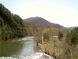 The view upstream from the bridge overpass