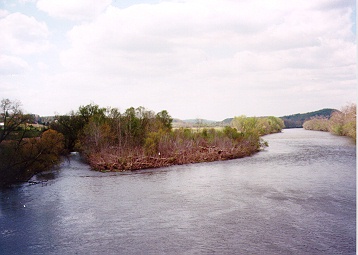 View downstream from the highway bridge toward Tennessee