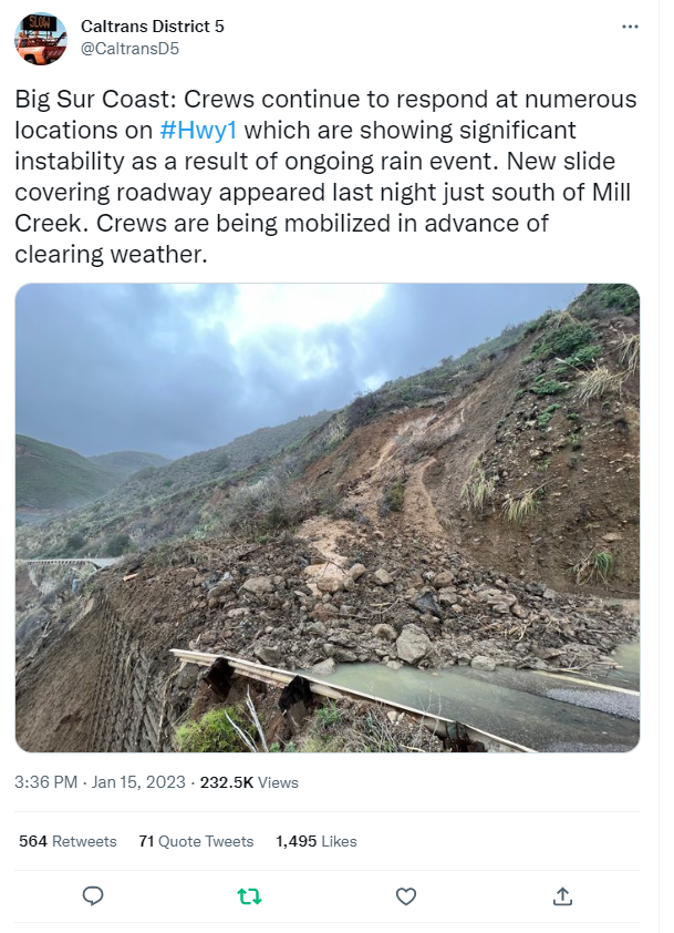 Landslide on Hwy 1 near Big Sur.