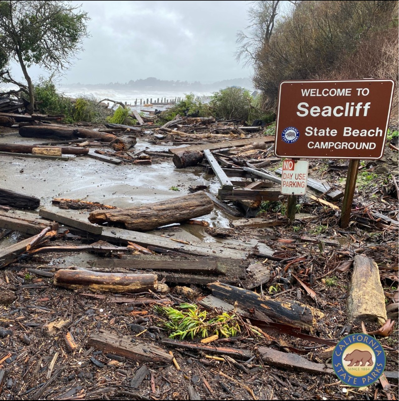 Storm damage at Sea Cliff State Beach.