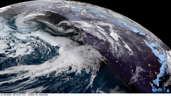 Satellite loop showing a parade of storms hitting the West Coast.