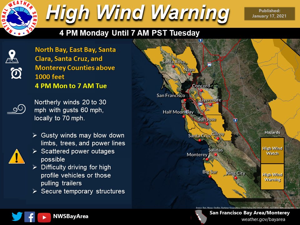 High Wind Warning covering higher terrain