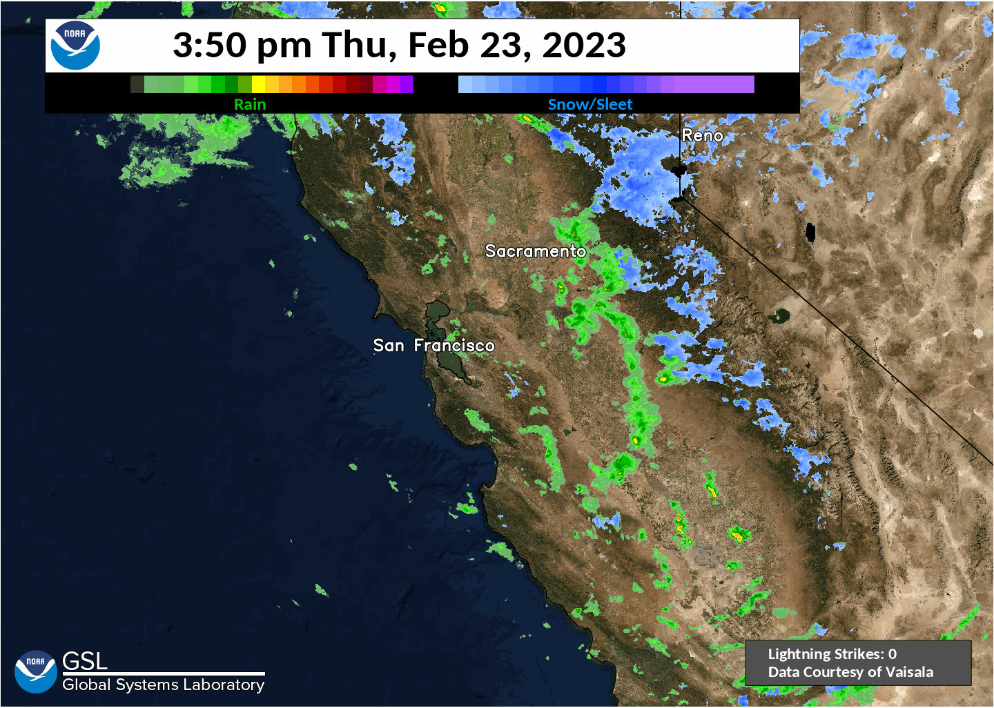 Scattered showers and thunderstorms move through CA Feb 23