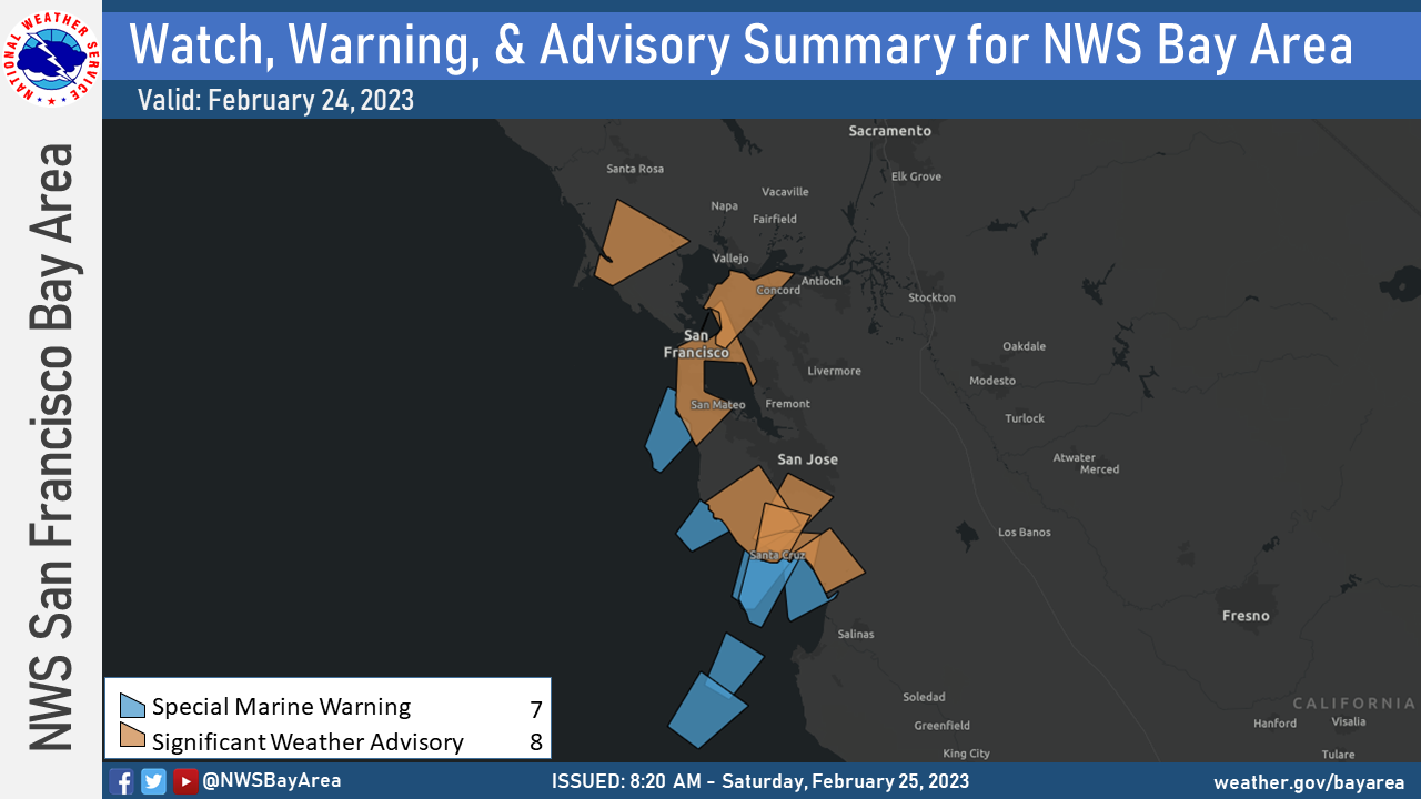 Map showing numerous weather hazards February 24