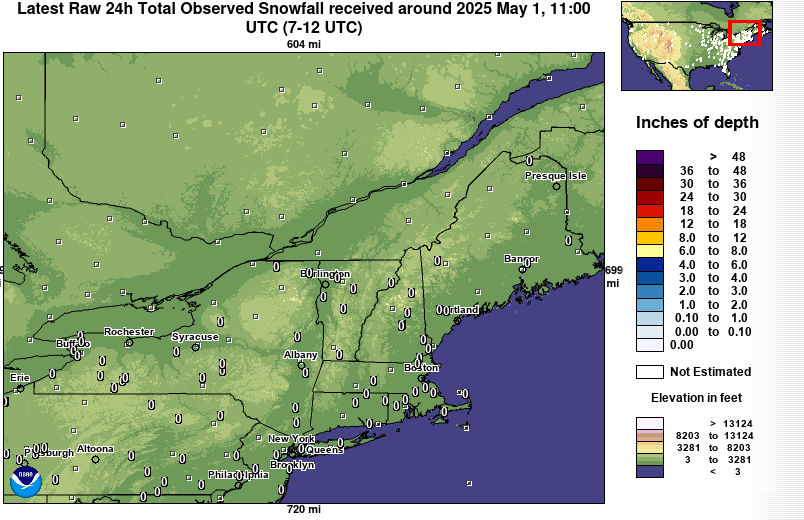 Latest 24 hr Total Observed Snowfall ending at 12Z.