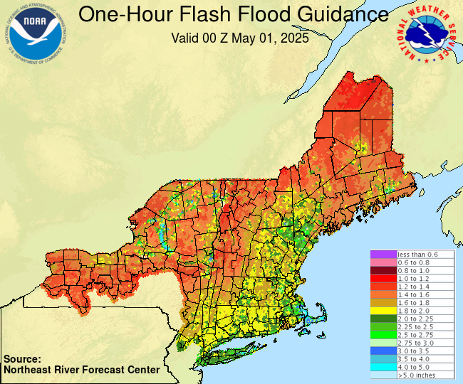 Estimated of the amount of rainfall required over a given area during 1 Hour to cause small streams to flood..