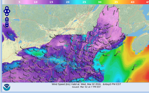 Wind Speed Forecasts (kts) for the Northeast