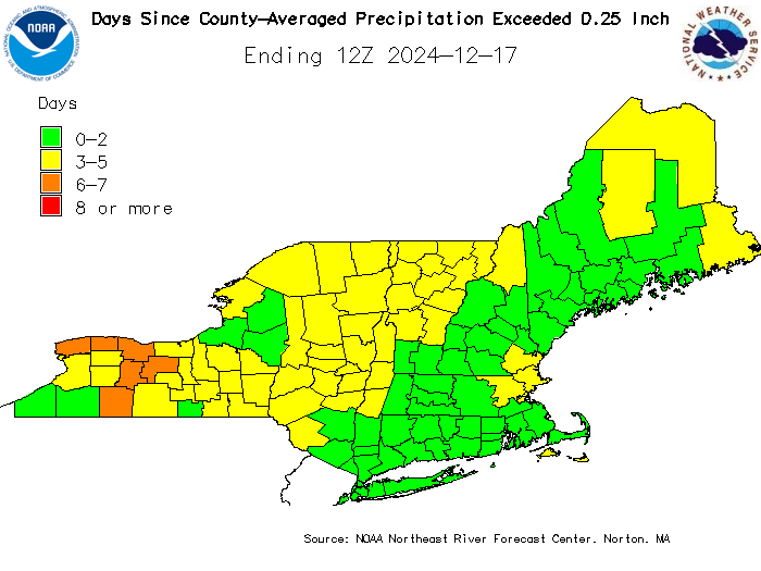 Days Since County-Averaged Precipitation Exceeded One Quarter of an Inch