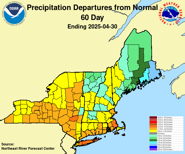 60 Day Precipitation Departures from Normal across New York and New England.