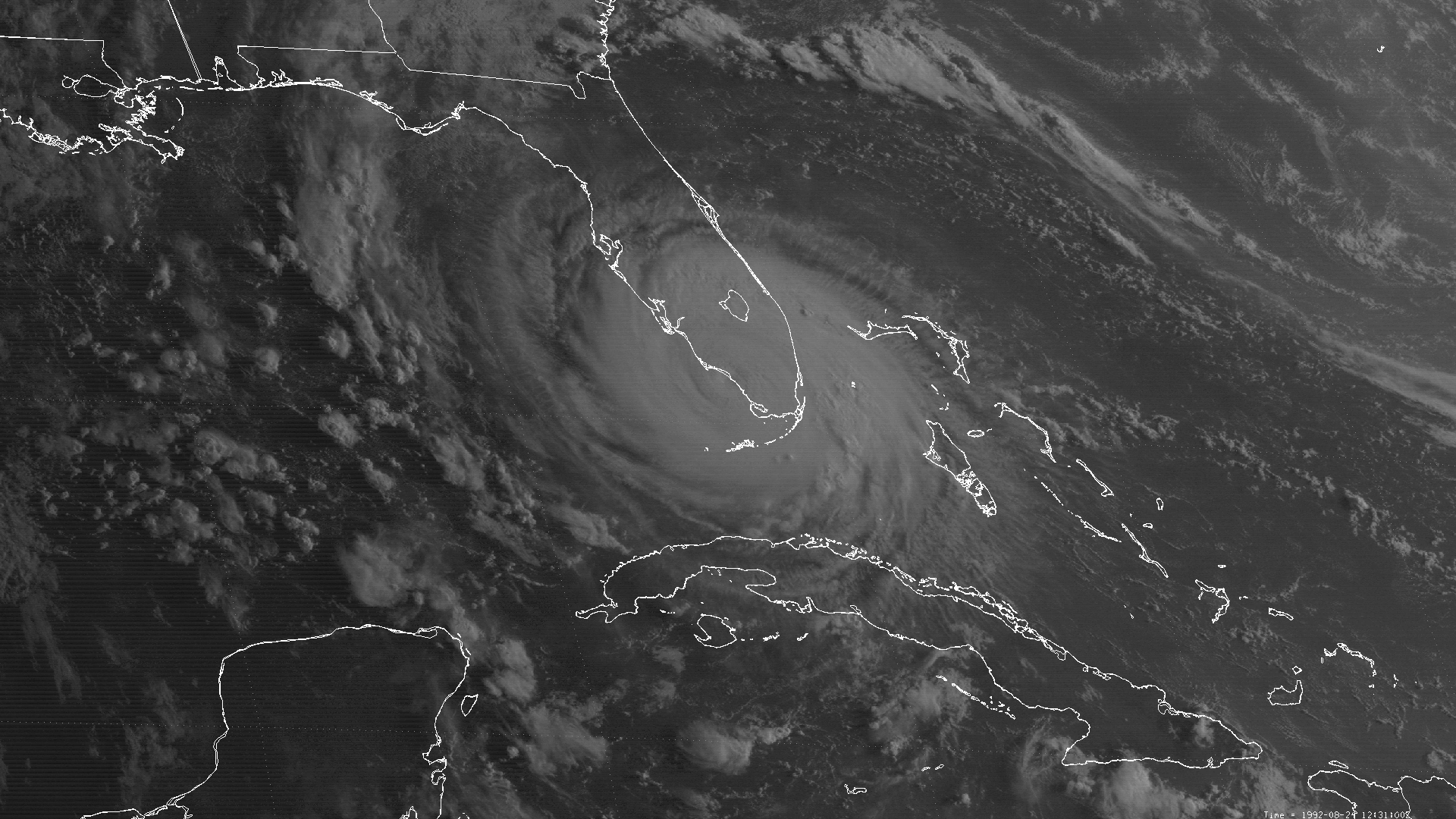 Hurricane Andrew moving across the Florida Peninsula