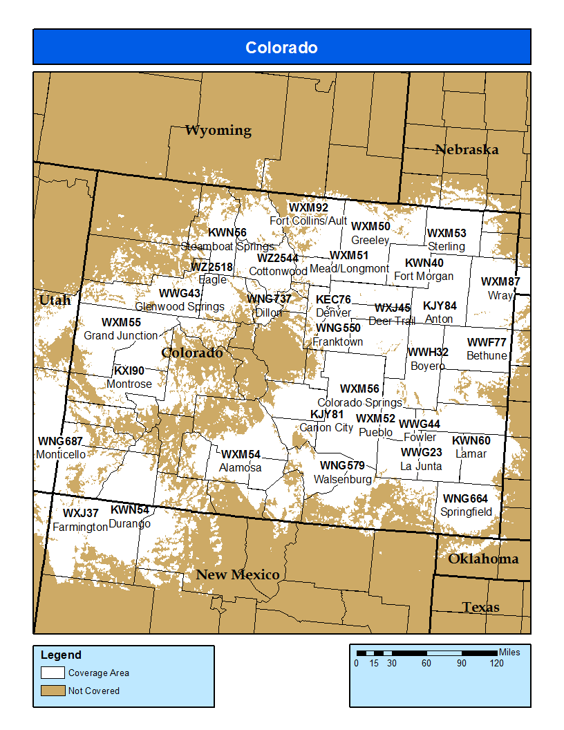 NWR transmitter map in Colorado