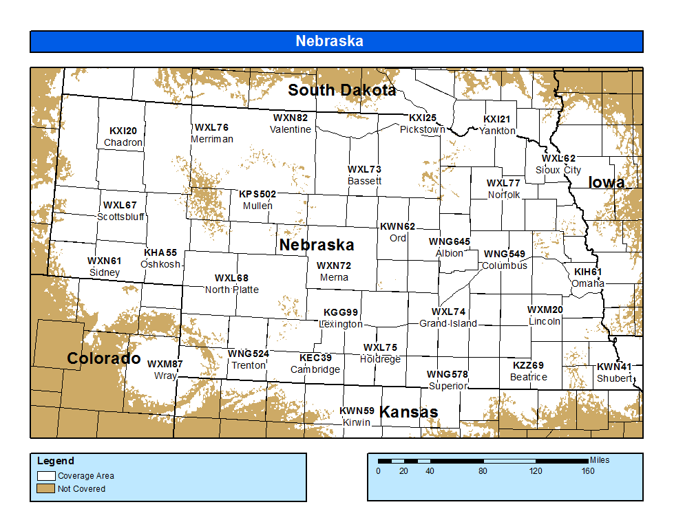 NWR transmitter map in Nebraska