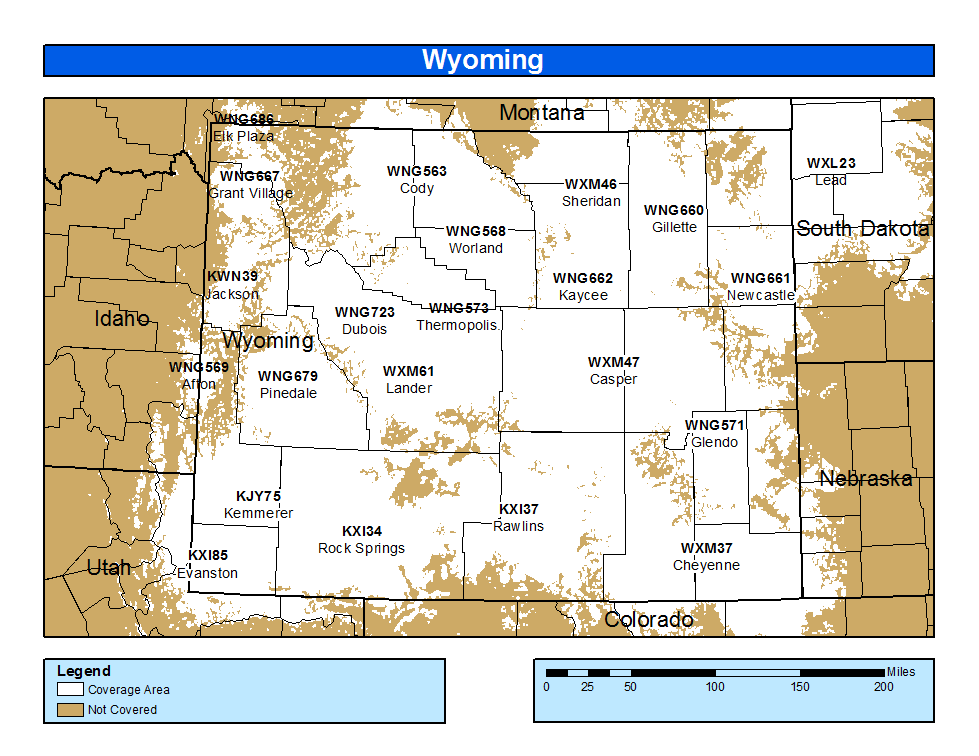 NWR transmitter map in Wyoming