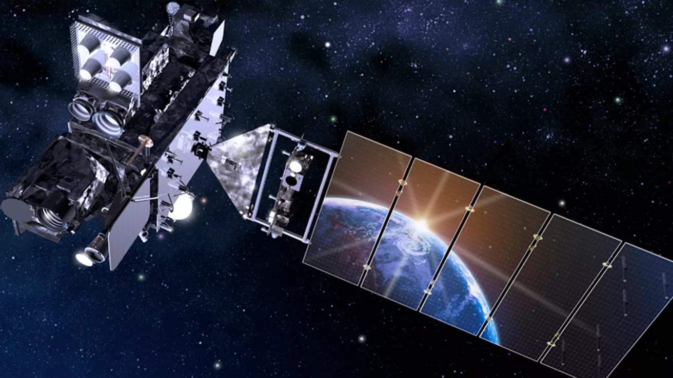 Image of a satellite - NOAA Image Image of a Satellite with the Earth reflected in the solar panel - NOAA Image