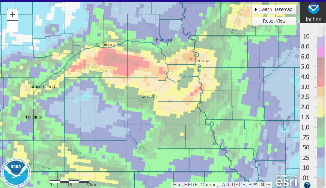 Rainfall map from AHPS