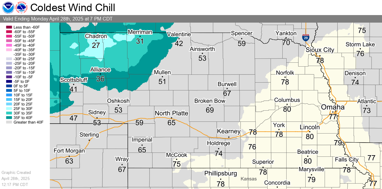 Today's Coldest Wind Chills