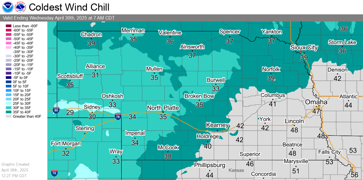 Tomorrow Night's Coldest Wind Chills