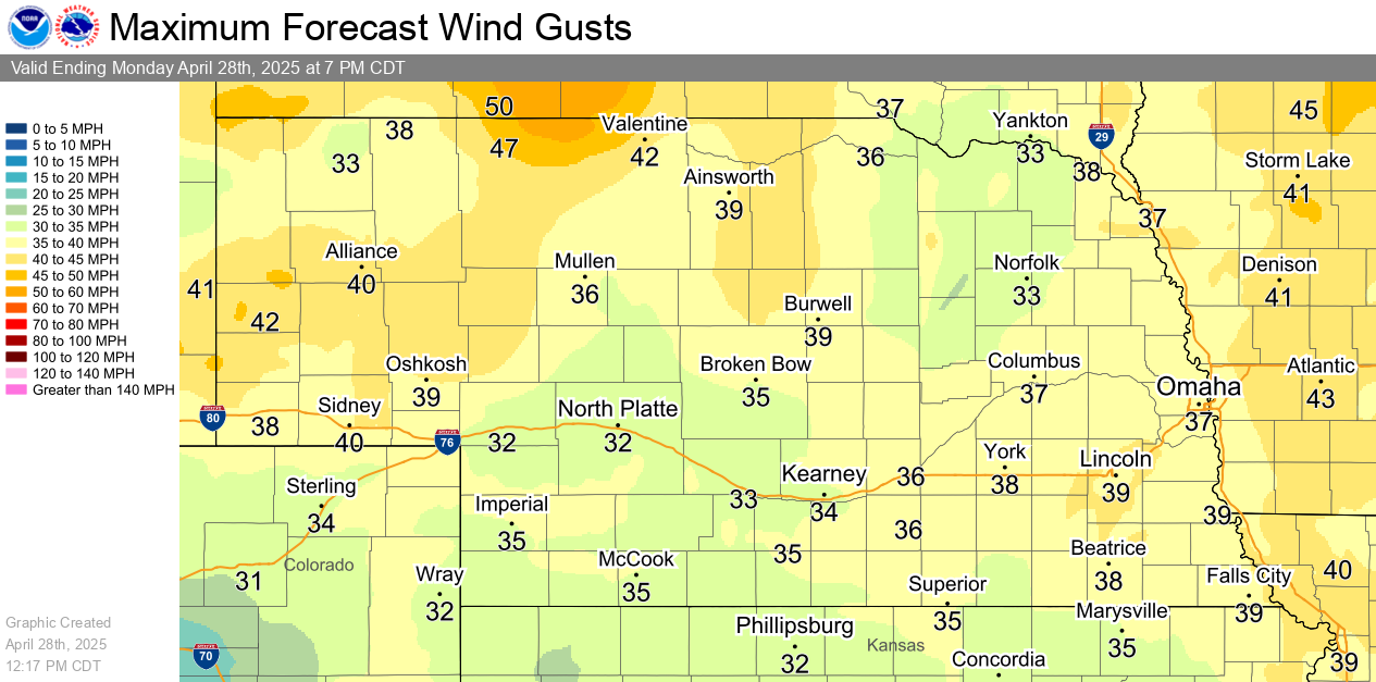 Today's Highest Wind Gusts