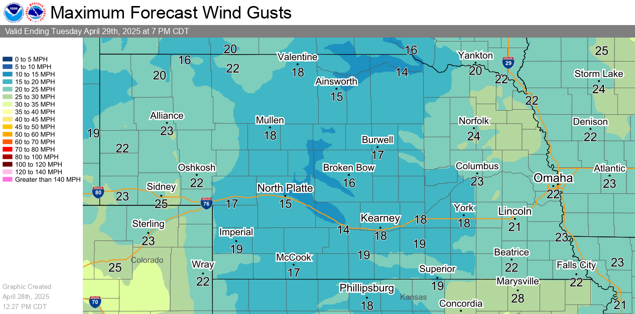 Tomorrow's Highest Wind Gusts