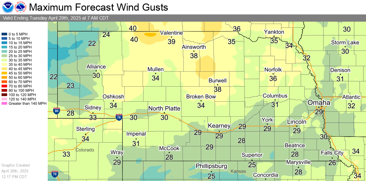 Tonight's Highest Wind Gusts