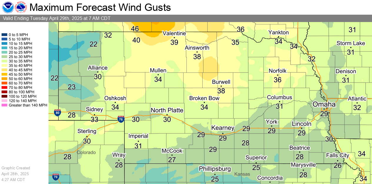 Tomorrow Night's Highest Wind Gusts