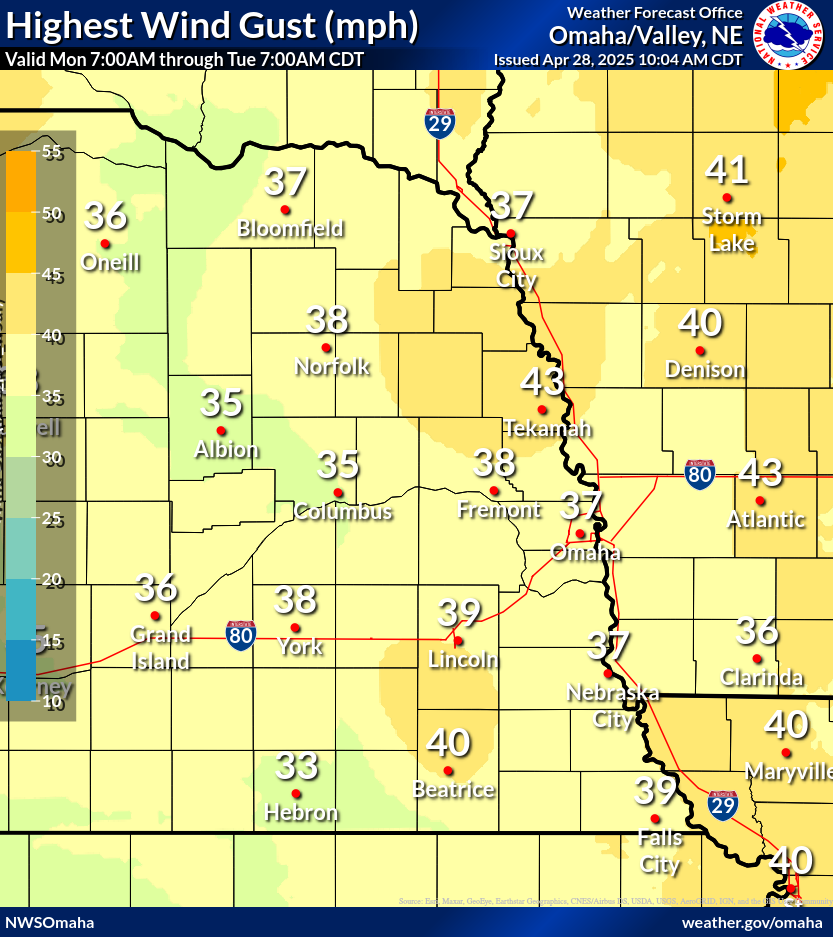 Today's Highest Wind Gusts