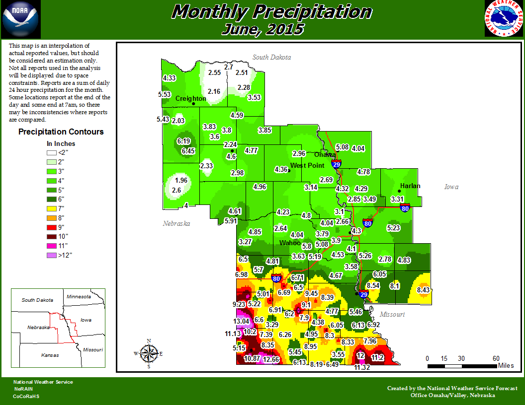 Monthly Precipitation for June, 2015