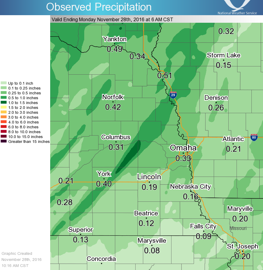 24 hour precipitation ending 6-7 am, November 28th, 2016