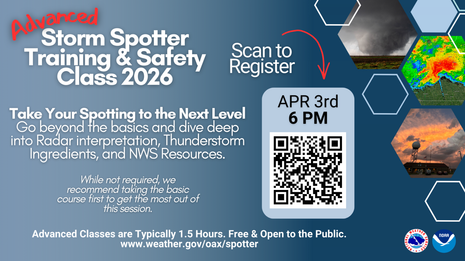 Advertisement for an advanced spotter training course provided virtually on April 3 at 6 PM.