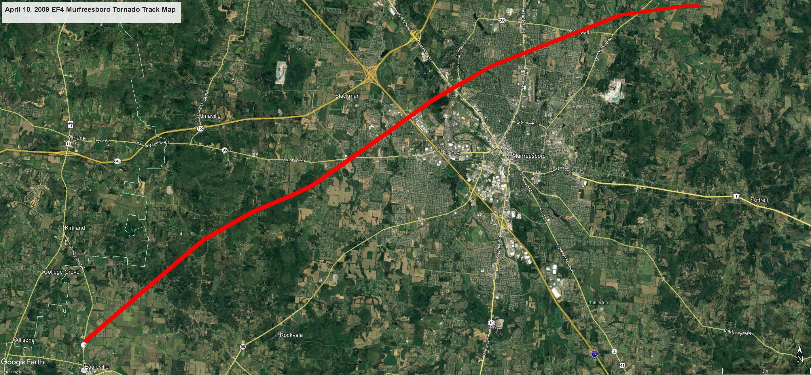 Murfreesboro Tornado Track Map