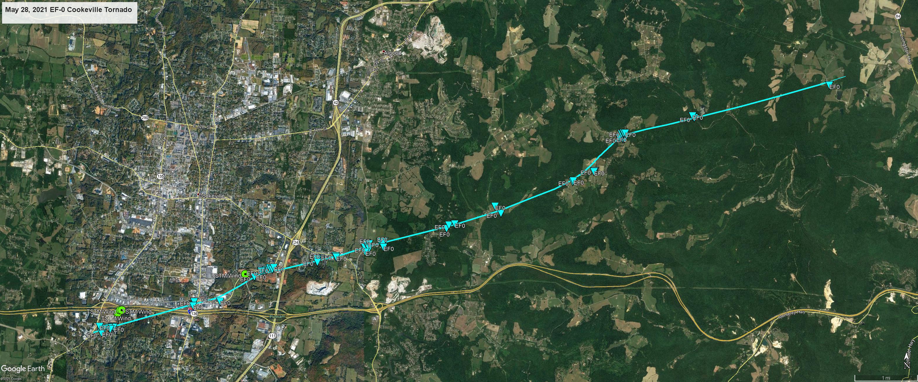 Cookeville EF-0 Tornado Path