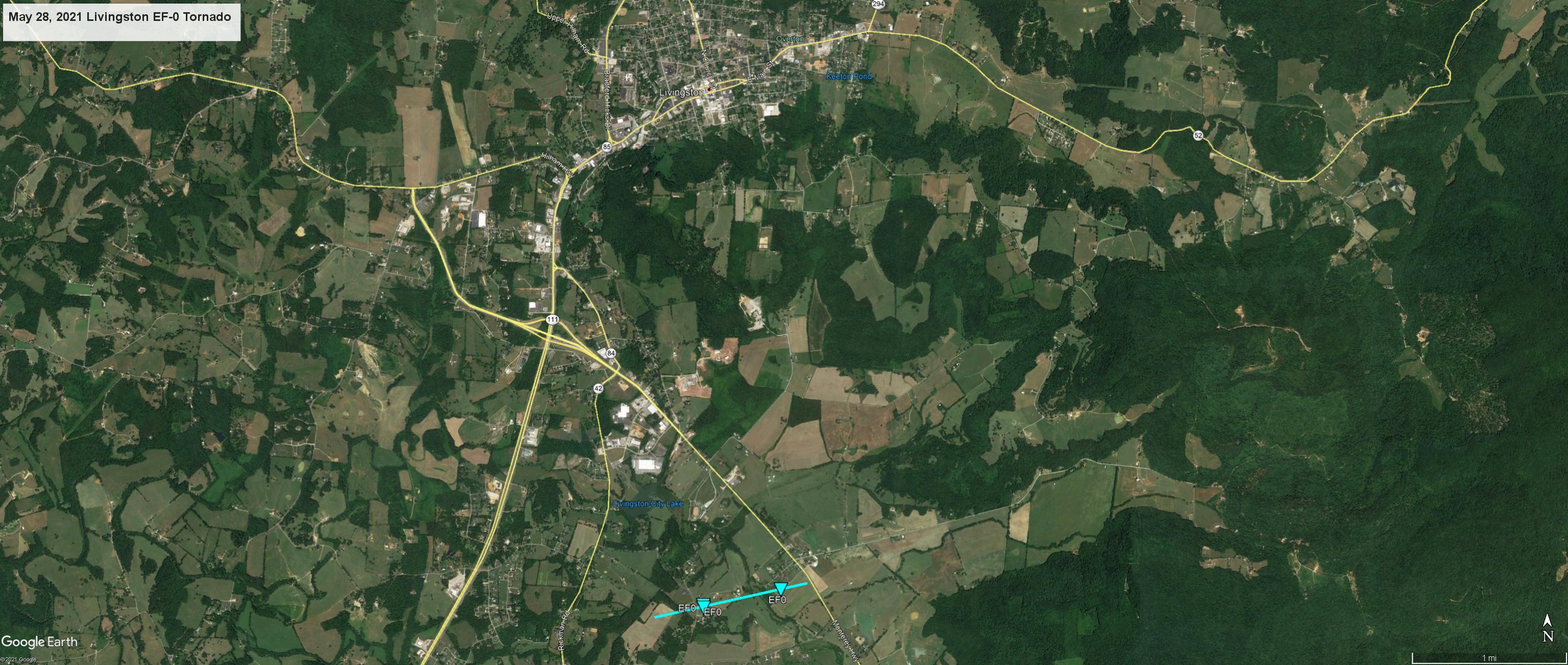 Livingston EF-0 Tornado Path