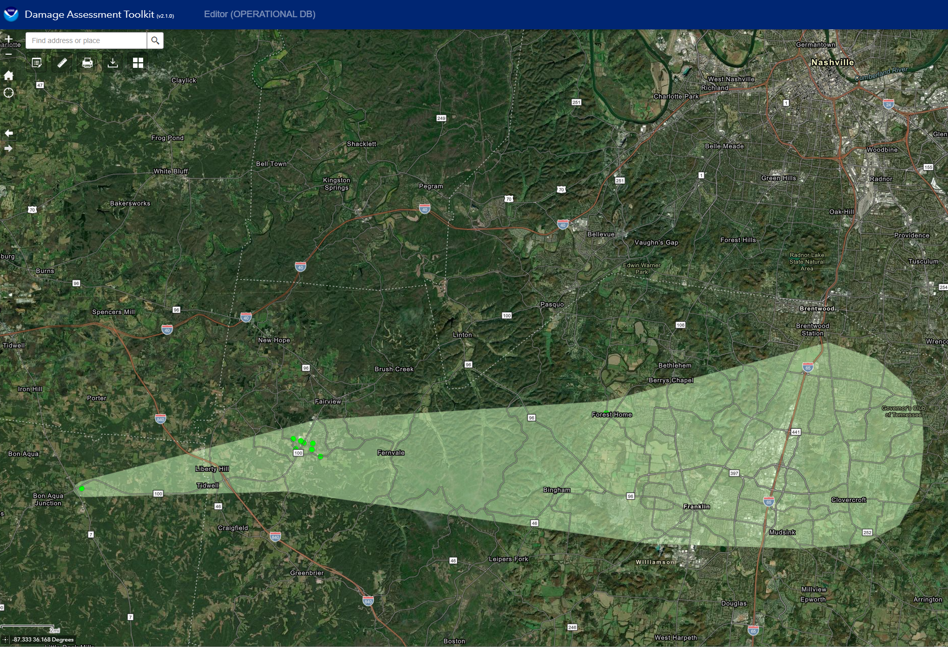 Downburst map