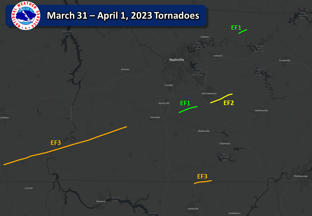 March 31 to April 1 Tornado Outbreak map
