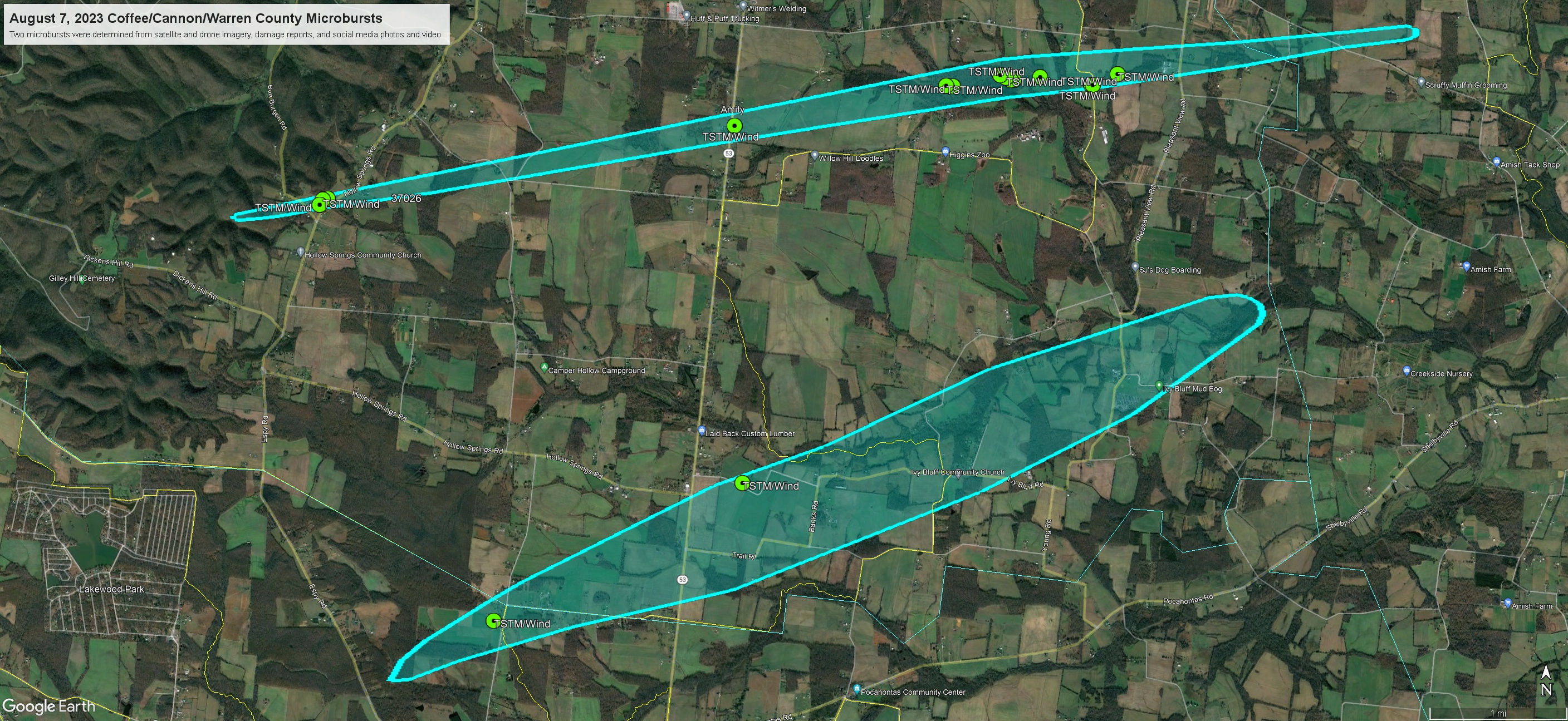 CoffeeCannon/Warren County microburst map