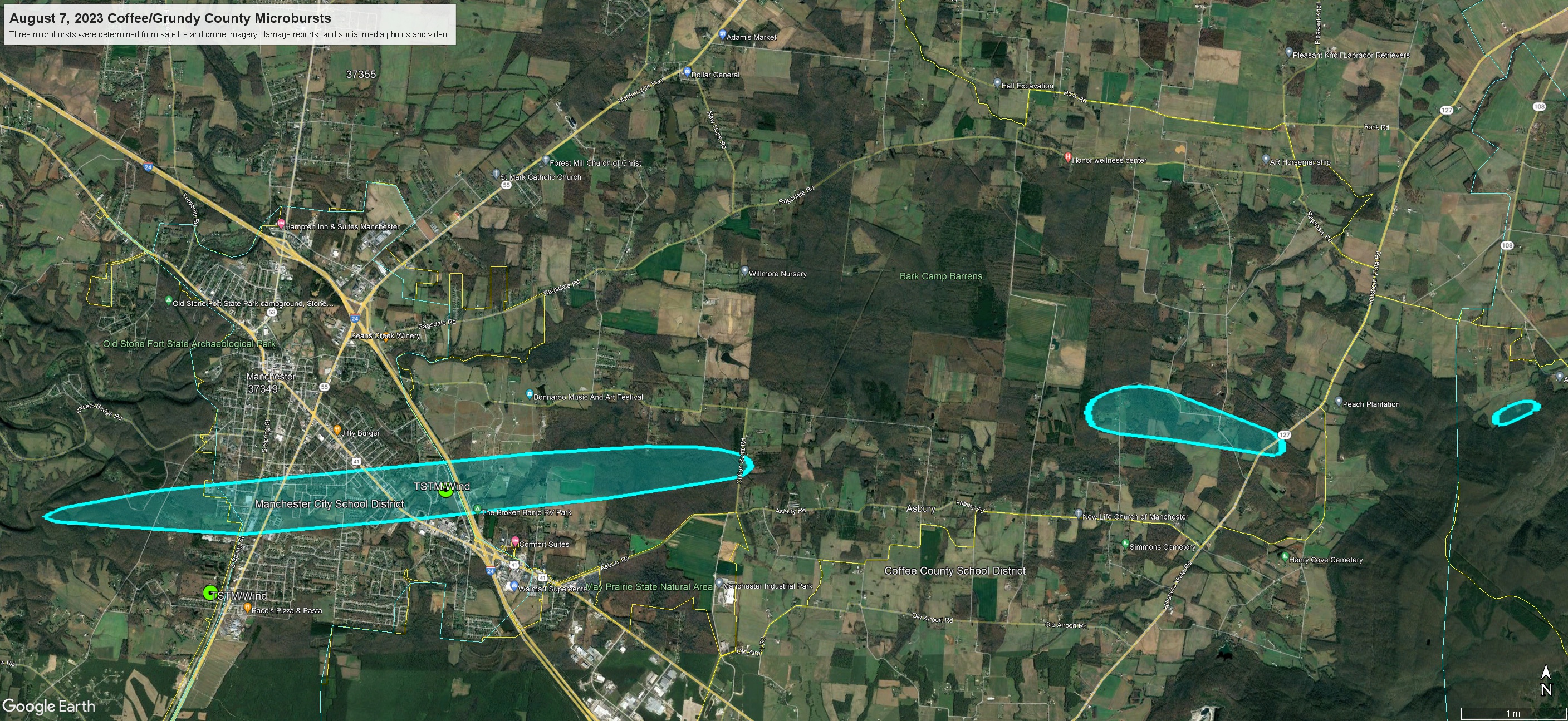Coffee/Grundy County microbursts map