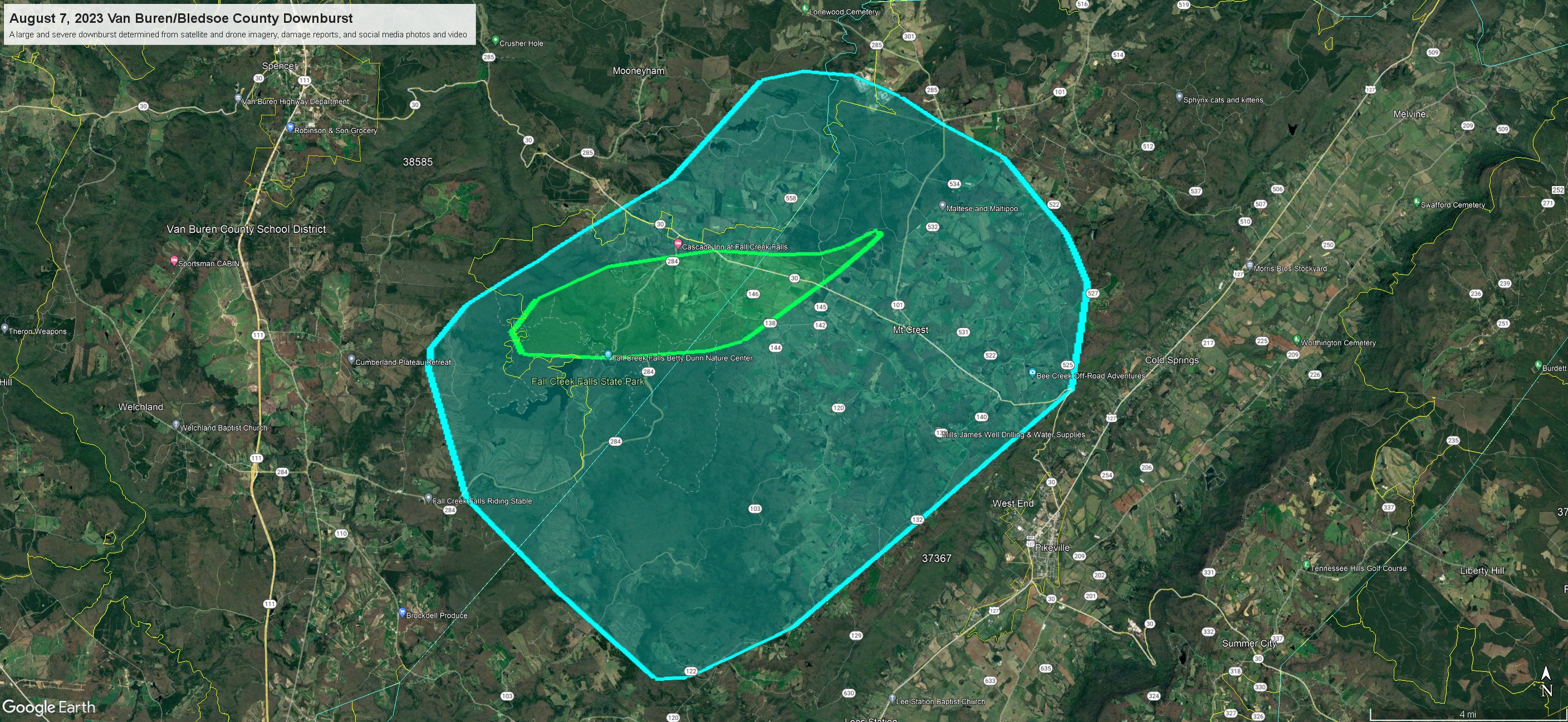 Van Buren/Bledsoe Downburst map