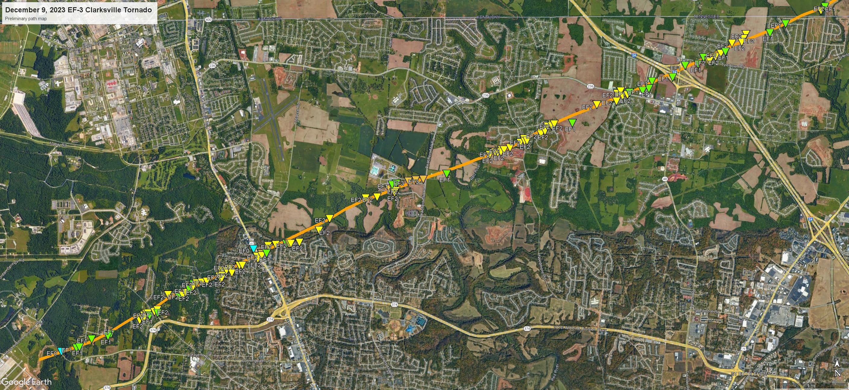 Clarksville Tornado Path Map