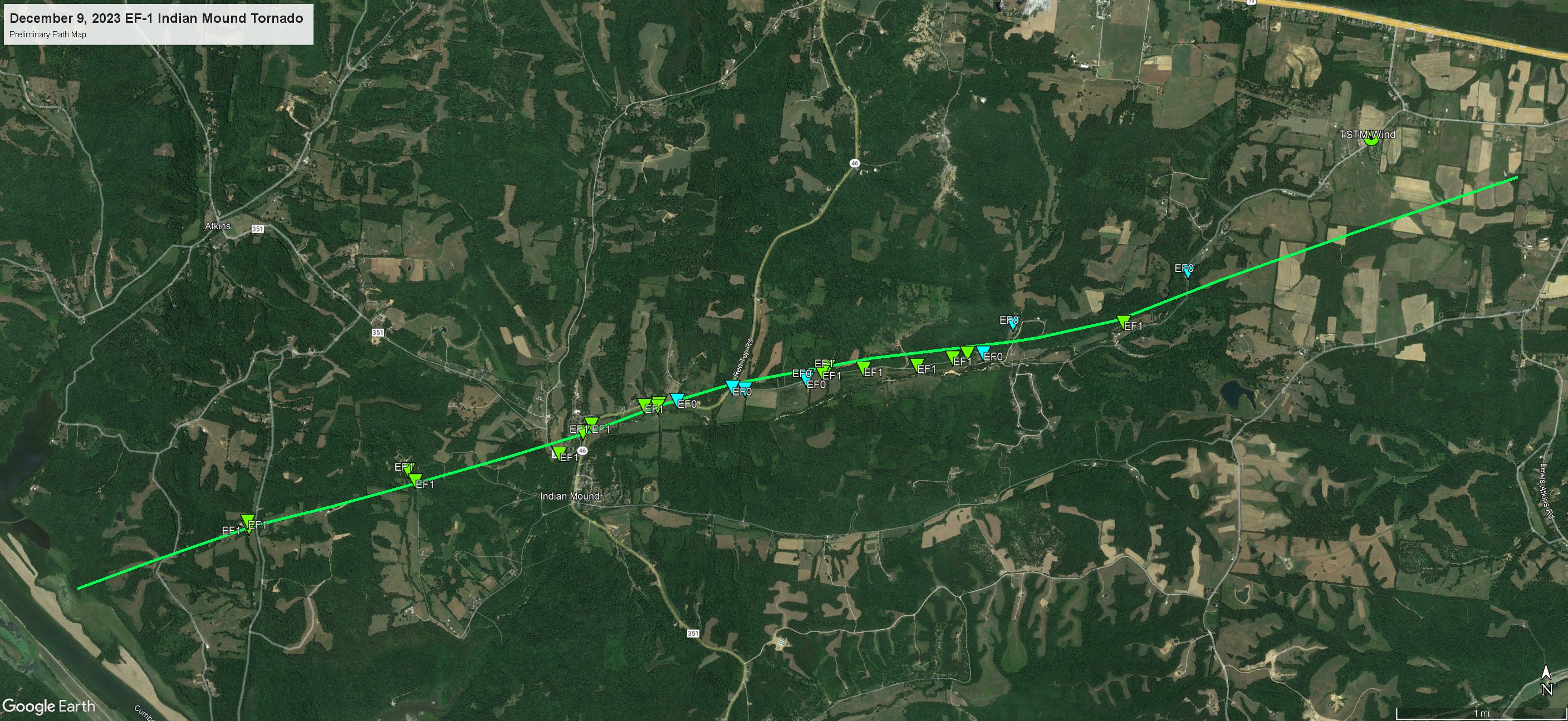 Indian Mound Tornado Path Map